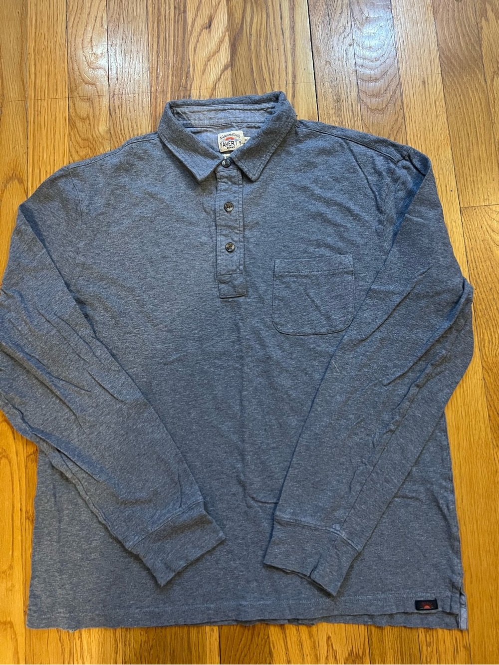 Faherty Long-Sleeve Polo Shirt - Heather Blue